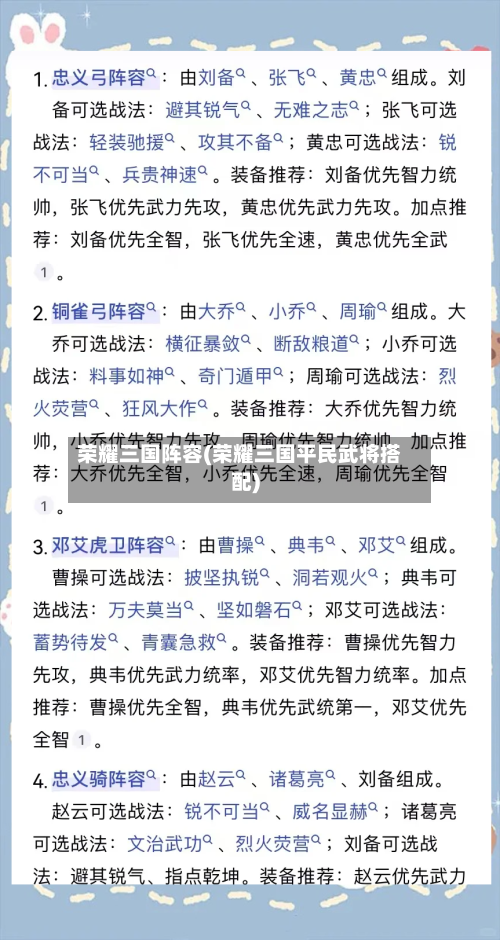 荣耀三国阵容(荣耀三国平民武将搭配)