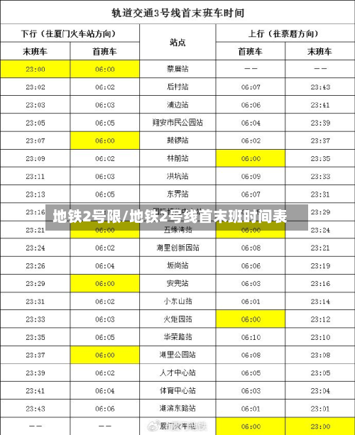 地铁2号限/地铁2号线首末班时间表
